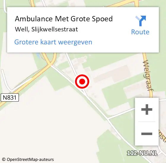 Locatie op kaart van de 112 melding: Ambulance Met Grote Spoed Naar Well, Slijkwellsestraat op 24 mei 2016 13:15