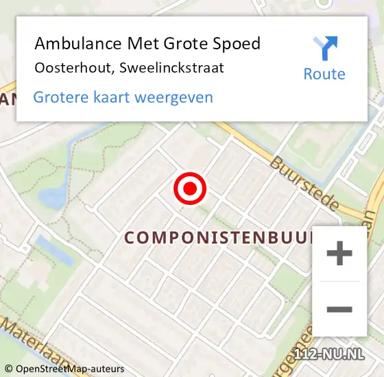 Locatie op kaart van de 112 melding: Ambulance Met Grote Spoed Naar Oosterhout, Sweelinckstraat op 24 mei 2016 15:02