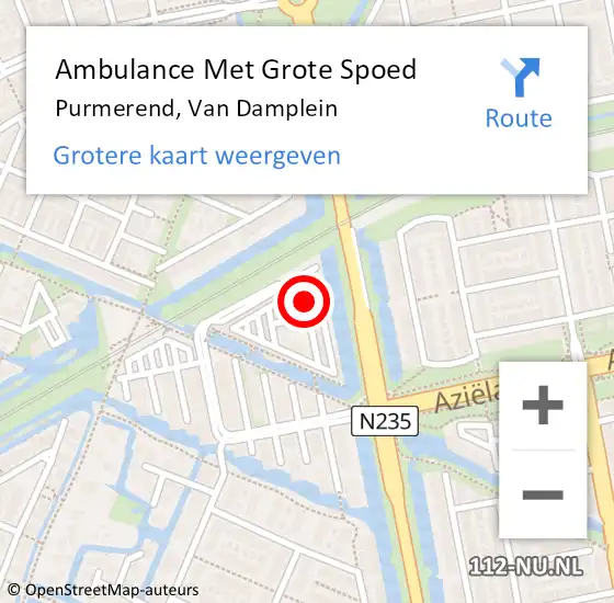 Locatie op kaart van de 112 melding: Ambulance Met Grote Spoed Naar Purmerend, Van Damplein op 24 mei 2016 15:16