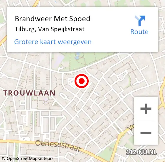 Locatie op kaart van de 112 melding: Brandweer Met Spoed Naar Tilburg, Van Speijkstraat op 24 mei 2016 15:44