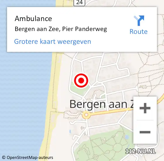 Locatie op kaart van de 112 melding: Ambulance Bergen aan Zee, Pier Panderweg op 24 mei 2016 16:12