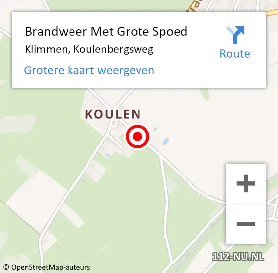 Locatie op kaart van de 112 melding: Brandweer Met Grote Spoed Naar Klimmen, Koulenbergsweg op 24 mei 2016 17:10