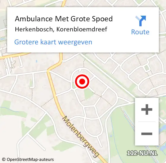 Locatie op kaart van de 112 melding: Ambulance Met Grote Spoed Naar Herkenbosch, Korenbloemdreef op 24 mei 2016 17:31