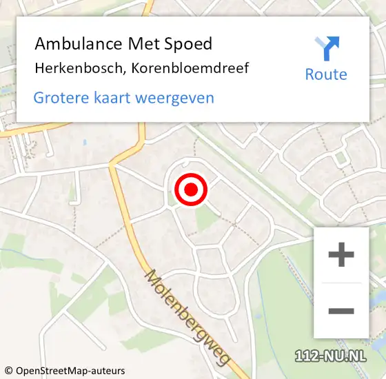 Locatie op kaart van de 112 melding: Ambulance Met Spoed Naar Herkenbosch, Korenbloemdreef op 24 mei 2016 17:48