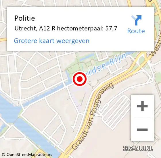 Locatie op kaart van de 112 melding: Politie Utrecht, A12 L hectometerpaal: 57,7 op 24 mei 2016 18:03