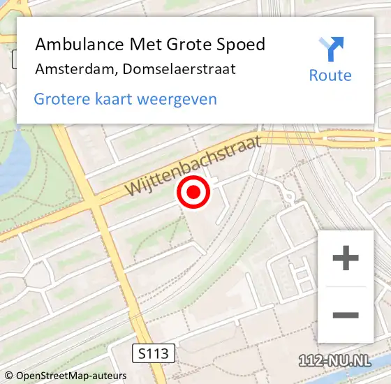 Locatie op kaart van de 112 melding: Ambulance Met Grote Spoed Naar Amsterdam, Domselaerstraat op 24 mei 2016 18:08