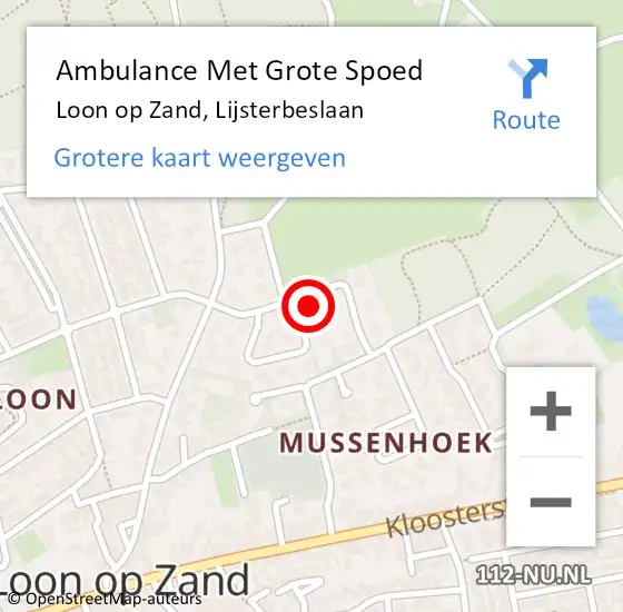 Locatie op kaart van de 112 melding: Ambulance Met Grote Spoed Naar Loon op Zand, Lijsterbeslaan op 24 mei 2016 19:02