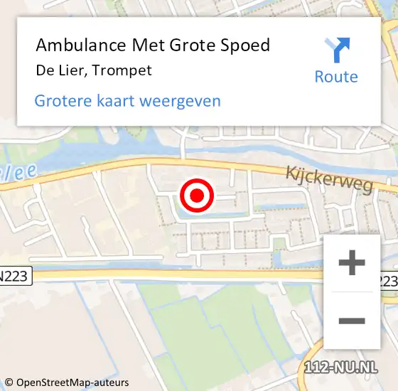 Locatie op kaart van de 112 melding: Ambulance Met Grote Spoed Naar De Lier, Trompet op 25 mei 2016 01:53