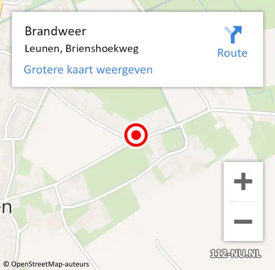 Locatie op kaart van de 112 melding: Brandweer Leunen, Brienshoekweg op 16 december 2013 09:07