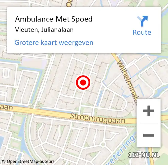 Locatie op kaart van de 112 melding: Ambulance Met Spoed Naar Vleuten, Julianalaan op 25 mei 2016 03:02