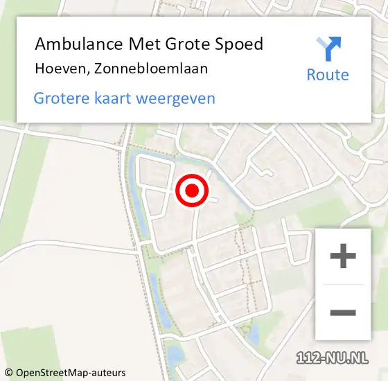 Locatie op kaart van de 112 melding: Ambulance Met Grote Spoed Naar Hoeven, Zonnebloemlaan op 25 mei 2016 03:59