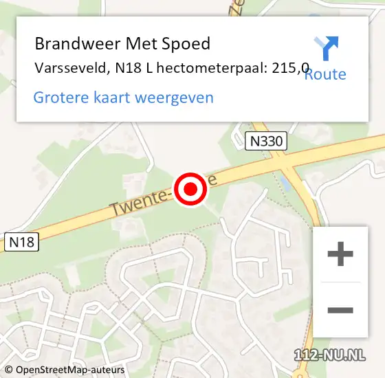 Locatie op kaart van de 112 melding: Brandweer Met Spoed Naar Varsseveld, N18 L hectometerpaal: 215,0 op 25 mei 2016 04:08