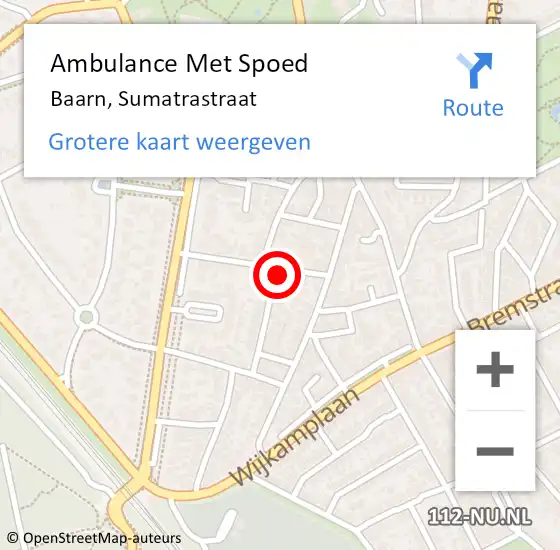 Locatie op kaart van de 112 melding: Ambulance Met Spoed Naar Baarn, Sumatrastraat op 25 mei 2016 07:46