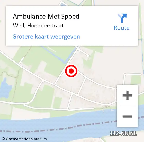 Locatie op kaart van de 112 melding: Ambulance Met Spoed Naar Well, Hoenderstraat op 25 mei 2016 08:37
