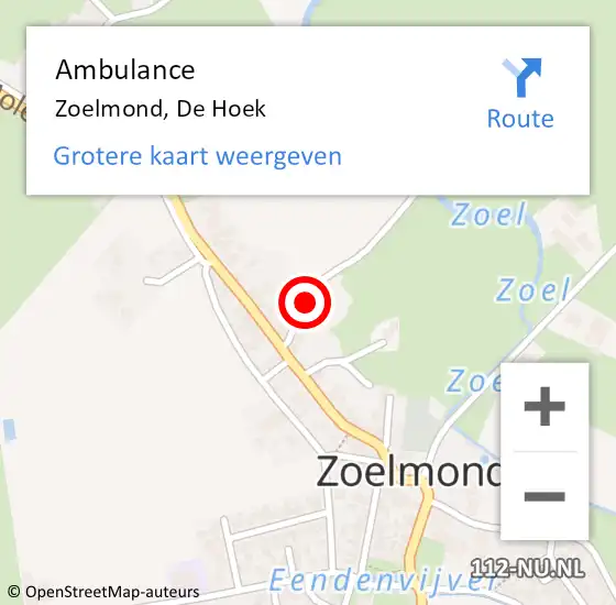 Locatie op kaart van de 112 melding: Ambulance Zoelmond, De Hoek op 25 mei 2016 10:35