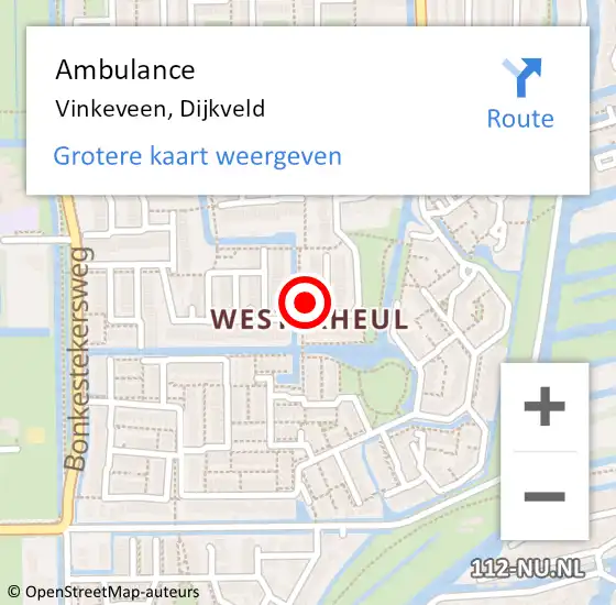 Locatie op kaart van de 112 melding: Ambulance Vinkeveen, Dijkveld op 25 mei 2016 10:37