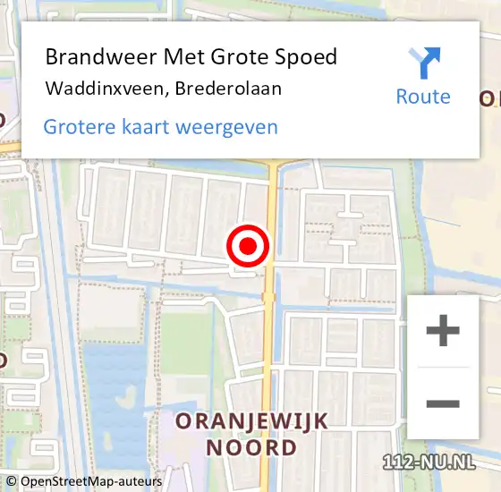 Locatie op kaart van de 112 melding: Brandweer Met Grote Spoed Naar Waddinxveen, Brederolaan op 25 mei 2016 11:30