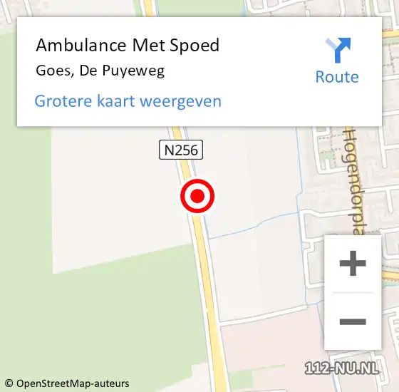 Locatie op kaart van de 112 melding: Ambulance Met Spoed Naar Goes, De Puyeweg op 25 mei 2016 13:53