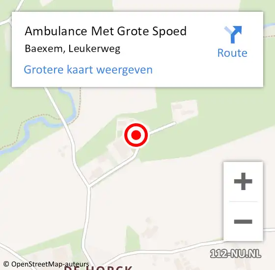 Locatie op kaart van de 112 melding: Ambulance Met Grote Spoed Naar Baexem, Leukerweg op 25 mei 2016 13:54