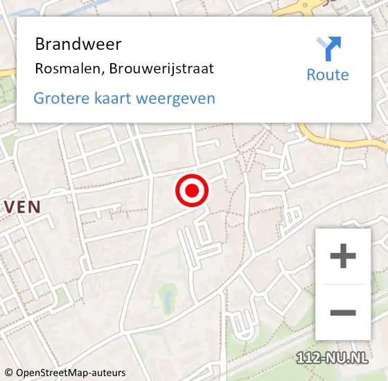 Locatie op kaart van de 112 melding: Brandweer Rosmalen, Brouwerijstraat op 25 mei 2016 15:22