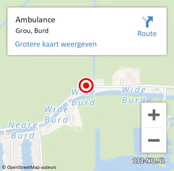 Locatie op kaart van de 112 melding: Ambulance Grou, Burd op 25 mei 2016 15:37