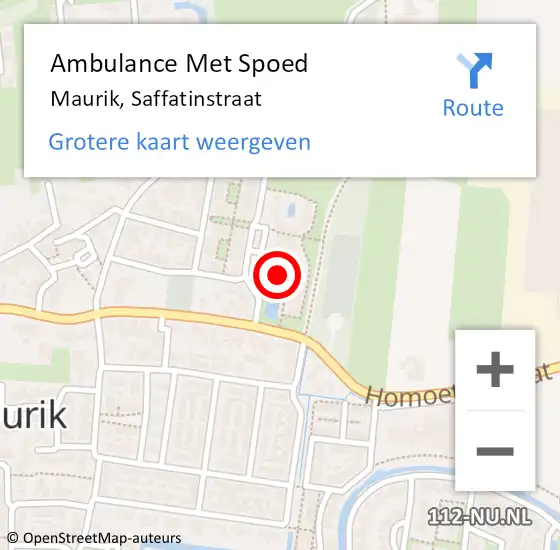 Locatie op kaart van de 112 melding: Ambulance Met Spoed Naar Maurik, Saffatinstraat op 25 mei 2016 15:40