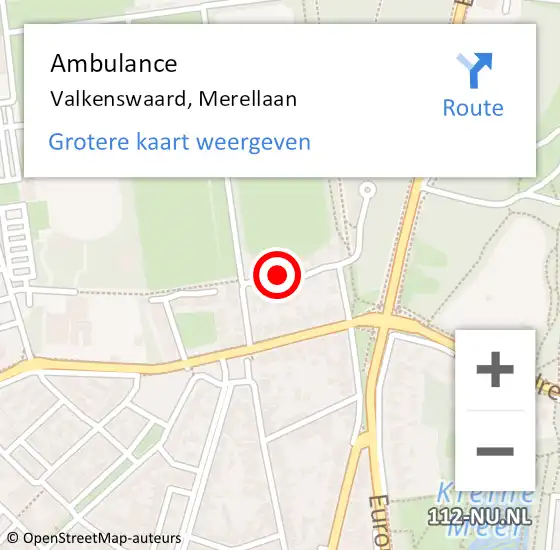 Locatie op kaart van de 112 melding: Ambulance Valkenswaard, Merellaan op 25 mei 2016 16:25