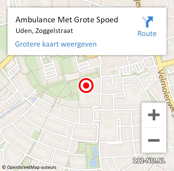 Locatie op kaart van de 112 melding: Ambulance Met Grote Spoed Naar Uden, Zoggelstraat op 25 mei 2016 19:43