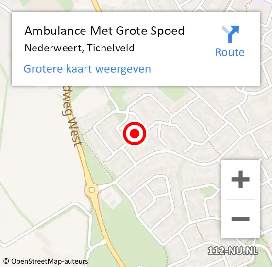 Locatie op kaart van de 112 melding: Ambulance Met Grote Spoed Naar Nederweert, Tichelveld op 25 mei 2016 20:01