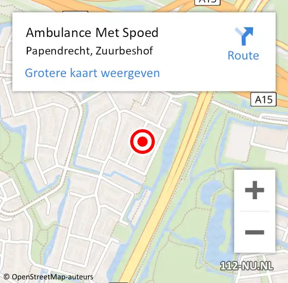 Locatie op kaart van de 112 melding: Ambulance Met Spoed Naar Papendrecht, Zuurbeshof op 25 mei 2016 20:12