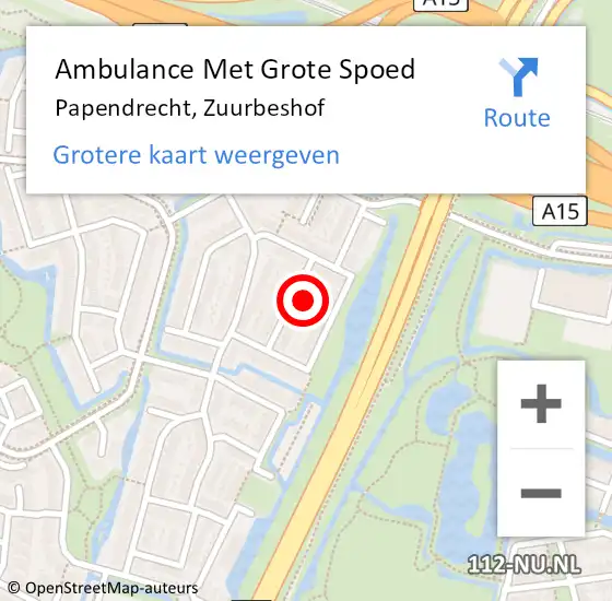 Locatie op kaart van de 112 melding: Ambulance Met Grote Spoed Naar Papendrecht, Zuurbeshof op 25 mei 2016 20:54