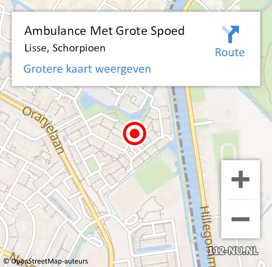 Locatie op kaart van de 112 melding: Ambulance Met Grote Spoed Naar Lisse, Schorpioen op 25 mei 2016 22:21