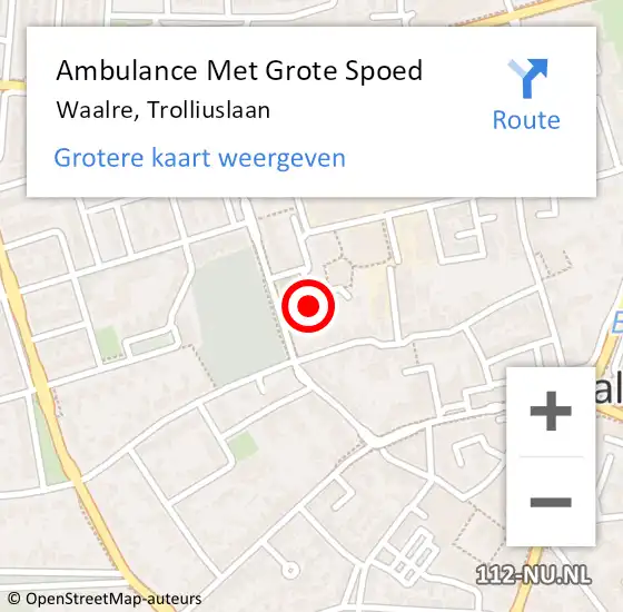 Locatie op kaart van de 112 melding: Ambulance Met Grote Spoed Naar Waalre, Trolliuslaan op 25 mei 2016 22:40