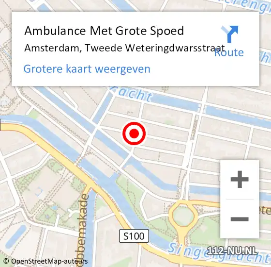 Locatie op kaart van de 112 melding: Ambulance Met Grote Spoed Naar Amsterdam, Tweede Weteringdwarsstraat op 25 mei 2016 23:08