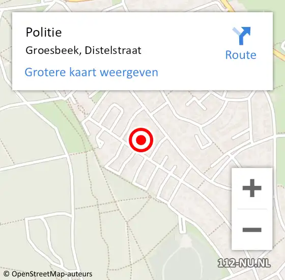 Locatie op kaart van de 112 melding: Politie Groesbeek, Distelstraat op 26 mei 2016 00:59