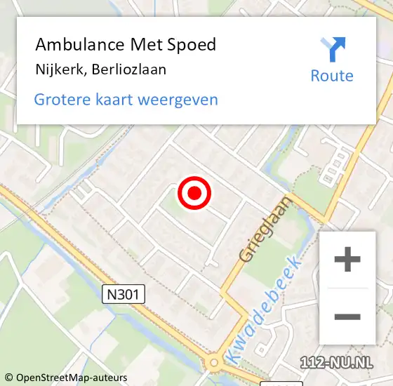 Locatie op kaart van de 112 melding: Ambulance Met Spoed Naar Nijkerk, Berliozlaan op 26 mei 2016 06:58