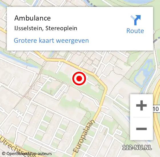 Locatie op kaart van de 112 melding: Ambulance IJsselstein, Stereoplein op 26 mei 2016 08:02