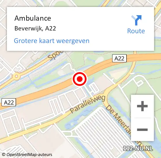 Locatie op kaart van de 112 melding: Ambulance Beverwijk, A22 op 26 mei 2016 08:19