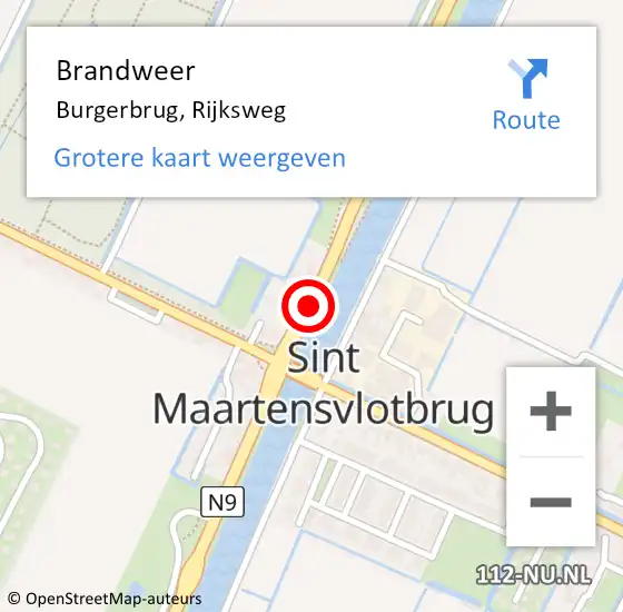 Locatie op kaart van de 112 melding: Brandweer Burgerbrug, Rijksweg op 26 mei 2016 10:42