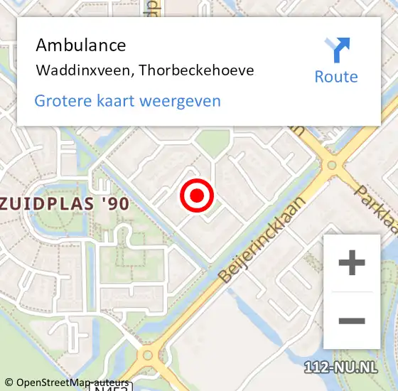 Locatie op kaart van de 112 melding: Ambulance Waddinxveen, Thorbeckehoeve op 26 mei 2016 11:59