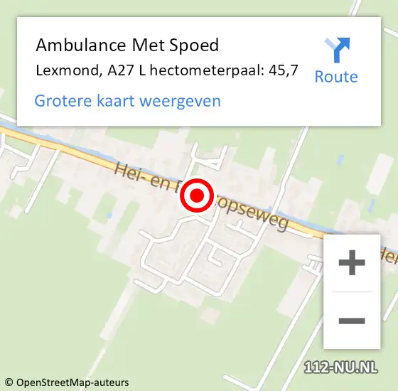 Locatie op kaart van de 112 melding: Ambulance Met Spoed Naar Lexmond, A27 L hectometerpaal: 45,7 op 26 mei 2016 13:09