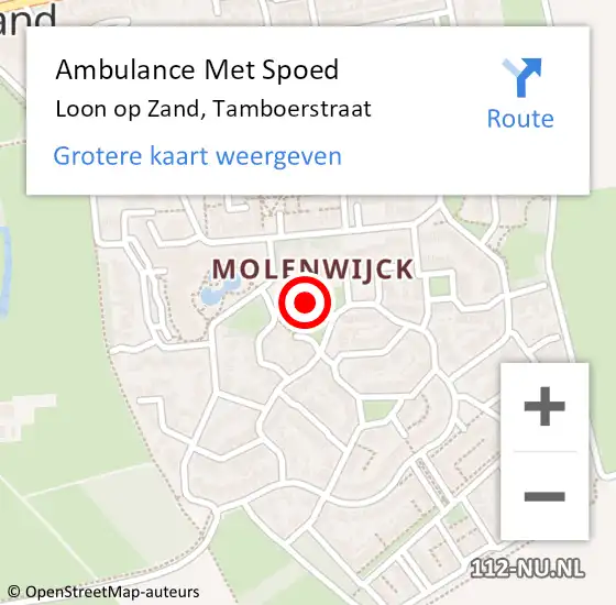 Locatie op kaart van de 112 melding: Ambulance Met Spoed Naar Loon op Zand, Tamboerstraat op 26 mei 2016 13:18