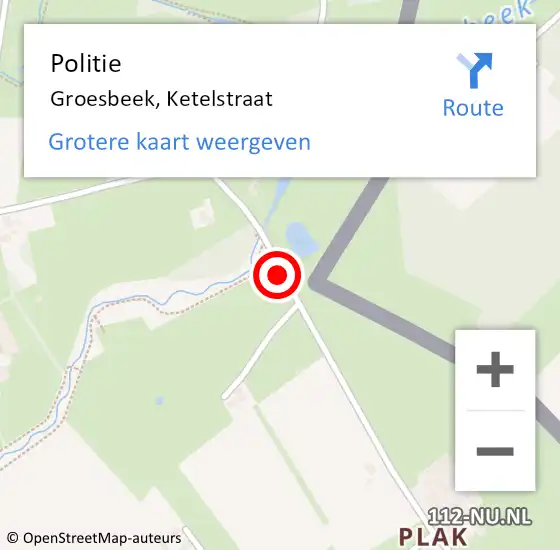 Locatie op kaart van de 112 melding: Politie Groesbeek, Ketelstraat op 26 mei 2016 15:30