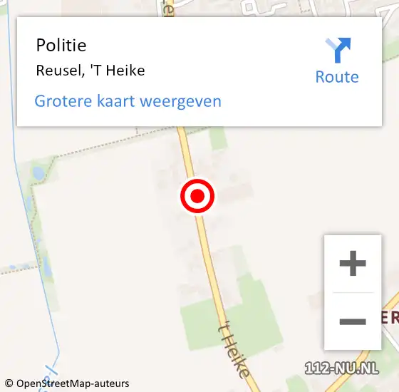 Locatie op kaart van de 112 melding: Politie Reusel, 'T Heike op 26 mei 2016 16:58