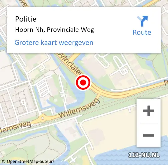Locatie op kaart van de 112 melding: Politie Hoorn Nh, Provinciale Weg op 26 mei 2016 17:07