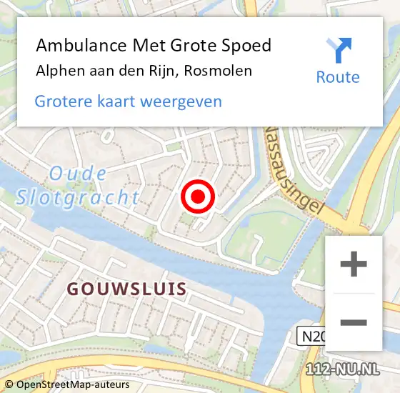 Locatie op kaart van de 112 melding: Ambulance Met Grote Spoed Naar Alphen aan den Rijn, Rosmolen op 26 mei 2016 17:10