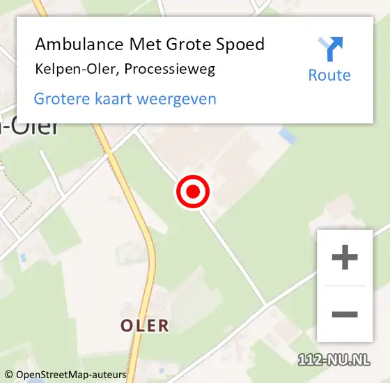 Locatie op kaart van de 112 melding: Ambulance Met Grote Spoed Naar Kelpen-Oler, Processieweg op 26 mei 2016 19:20