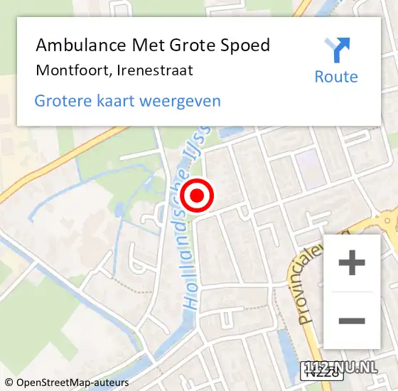 Locatie op kaart van de 112 melding: Ambulance Met Grote Spoed Naar Montfoort, Irenestraat op 26 mei 2016 19:21