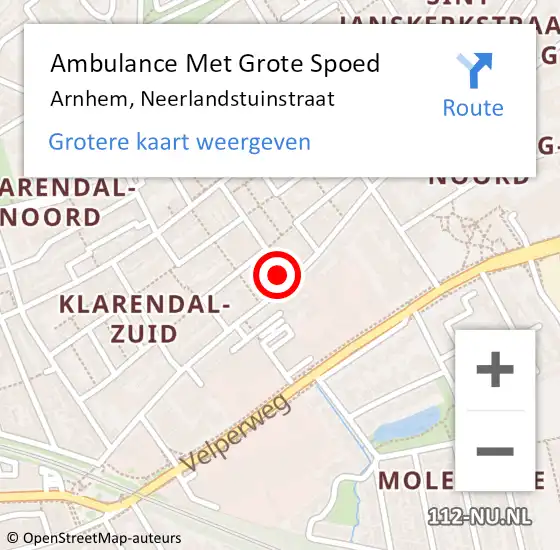 Locatie op kaart van de 112 melding: Ambulance Met Grote Spoed Naar Arnhem, Neerlandstuinstraat op 26 mei 2016 20:49