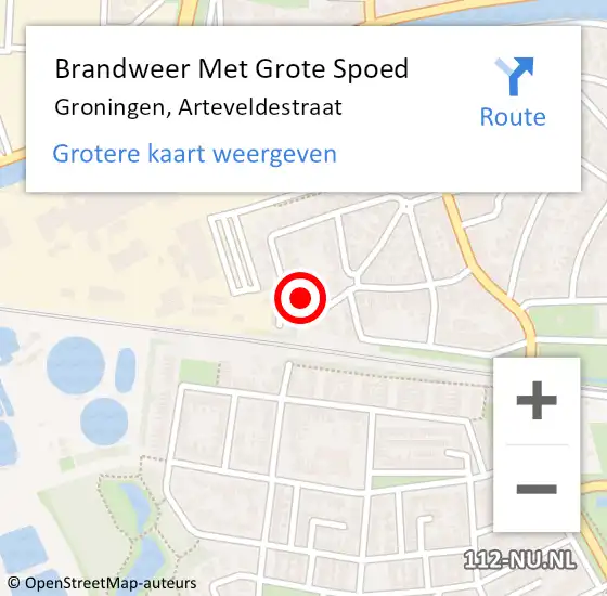 Locatie op kaart van de 112 melding: Brandweer Met Grote Spoed Naar Groningen, Arteveldestraat op 26 mei 2016 21:20